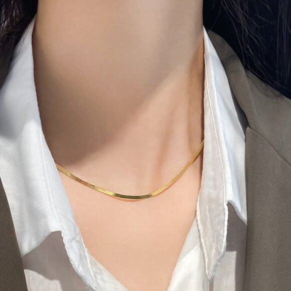 3/$35 Herringbone Chain Necklace Stainless Steel Gold Plated Flat Snake Women - Picture 5 of 5